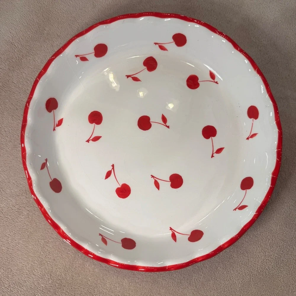Cherries Jubilee Pie Baking Dish Scalloped Retro Cottagecore Cherry Baker 10